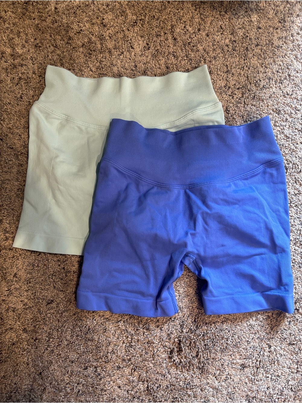 High-Waist Bike Shorts Duo - Sage Green & Purple Blue